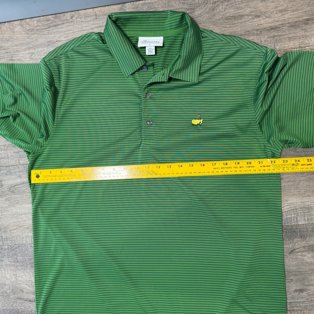 Masters Performance Golf Polo Shirt Green Navy Stripe Mens Large Masters Logo - Picture 8 of 8